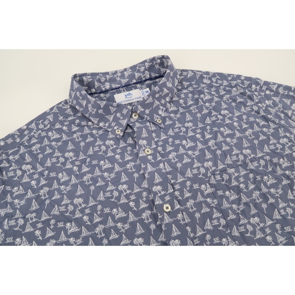 Southern Tide Sail Away Mens XXL Blue Nautical Sailboat brrr Cooling Sport Shirt
